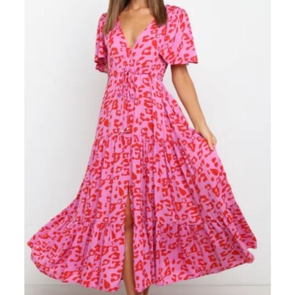 Petal and Pup Women’s Size Small Dress Pink Red Animal Maxi Boho Rayon - Picture 1 of 8
